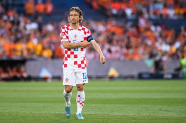 ROTTERDAM, NETHERLANDS - 14 Haziran 2023: Luka Modric - UEFA Uluslar Ligi Finalleri. Yarı final Hollanda - Hırvatistan De Kuip 'te