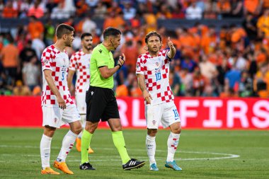 ROTTERDAM, NETHERLANDS - 14 Haziran 2023: Luka Modric - UEFA Uluslar Ligi Finalleri. Yarı final Hollanda - Hırvatistan De Kuip 'te