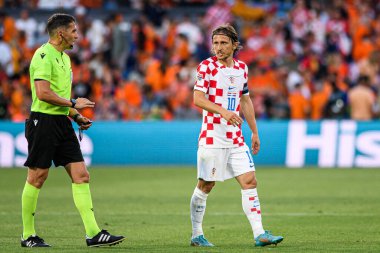 ROTTERDAM, NETHERLANDS - 14 Haziran 2023: Luka Modric - UEFA Uluslar Ligi Finalleri. Yarı final Hollanda - Hırvatistan De Kuip 'te