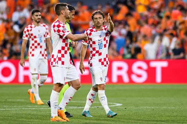 ROTTERDAM, NETHERLANDS - 14 Haziran 2023: Luka Modric - UEFA Uluslar Ligi Finalleri. Yarı final Hollanda - Hırvatistan De Kuip 'te