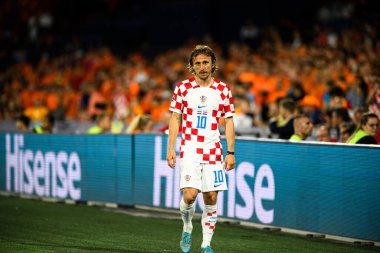 ROTTERDAM, NETHERLANDS - 14 Haziran 2023: Luka Modric - UEFA Uluslar Ligi Finalleri. Yarı final Hollanda - Hırvatistan De Kuip 'te