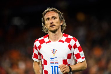 ROTTERDAM, NETHERLANDS - 14 Haziran 2023: Luka Modric - UEFA Uluslar Ligi Finalleri. Yarı final Hollanda - Hırvatistan De Kuip 'te