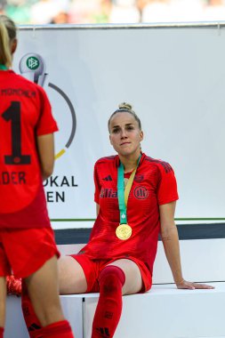 COLOGNE, GERMANY - 1 Mayıs 2025: Giulia Gwinn - DFB-Pokal Frauen (Almanya Kadınlar Kupası) maçı FC Bayern Münih - SV Werder Bremen - Rhein Enerji Stadyumu 'nda.