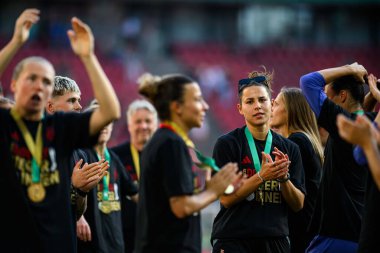 COLOGNE, GERMANY - 1 Mayıs 2025: Lena Oberdorf - DFB-Pokal Frauen (Almanya Kadınlar Kupası) maçı FC Bayern Münih - SV Werder Bremen Rhein Enerji Stadyumu 'nda.