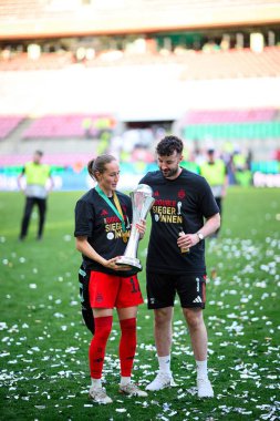 COLOGNE, GERMANY - 1 Mayıs 2025: Sydney Lohmann - DFB-Pokal Frauen (Almanya Kadınlar Kupası) maçı FC Bayern Münih-SV Werder Bremen 'e karşı Rhein Enerji Stadyumu' nda.