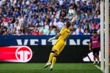 GELSENKIRCHEN, ALMANY - 2 MAYIS 2025 Manuel Riemann - 2 Mayıs 'lık futbol maçı. Bundesliga FC Schalke 04 - SC Paderborn 07 Veltins Arena.