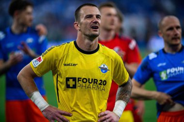 GELSENKIRCHEN, ALMANY - 2 MAYIS 2025 Manuel Riemann - 2 Mayıs 'lık futbol maçı. Bundesliga FC Schalke 04 - SC Paderborn 07 Veltins Arena.