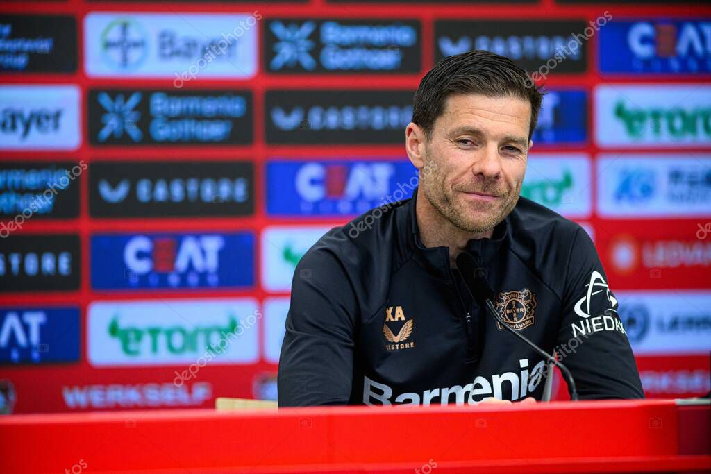 LEVERKUSEN, GERMANY - 2 MAY, 2025: Xabi Alonso - pre match press conference. The Bundesliga match Bayer 04 Leverkusen vs Freiburg