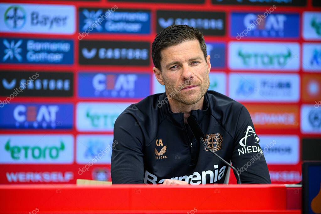 LEVERKUSEN, GERMANY - 2 MAY, 2025: Xabi Alonso - pre match press conference. The Bundesliga match Bayer 04 Leverkusen vs Freiburg
