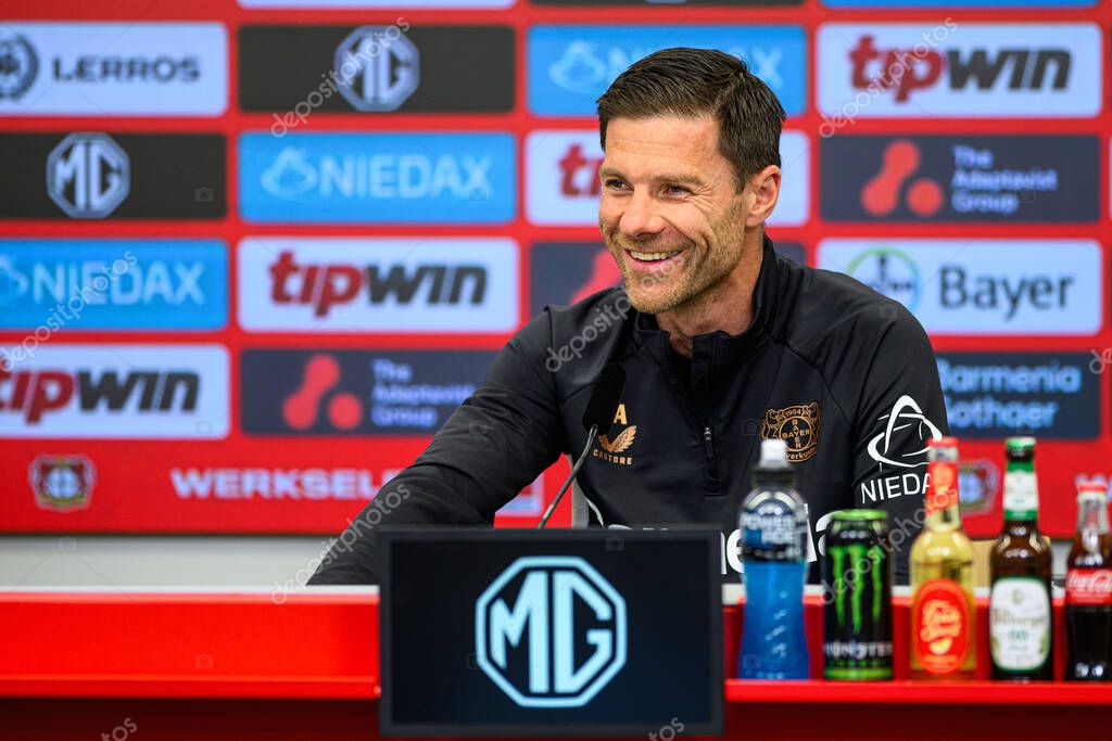 LEVERKUSEN, GERMANY - 2 MAY, 2025: Xabi Alonso - pre match press conference. The Bundesliga match Bayer 04 Leverkusen vs Freiburg