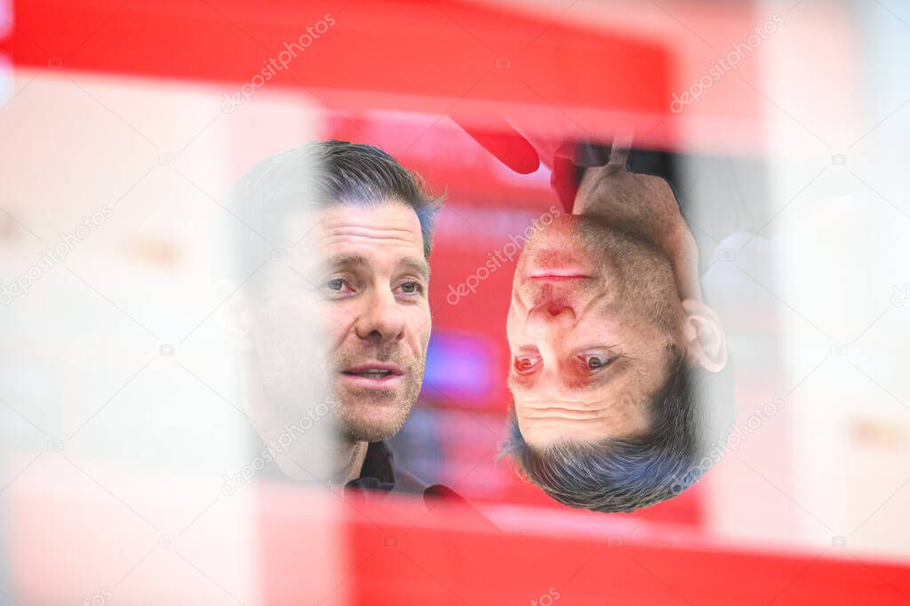 LEVERKUSEN, GERMANY - 9 MAY, 2025:  - Xabi Alonso. Press Conference. The Bundesliga match Bayer 04 Leverkusen vs Borusssia Dortmund at BayArena.