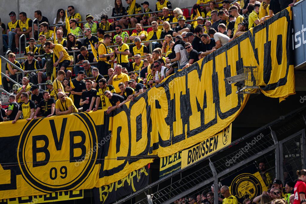 LEVERKUSEN, GERMANY - 11 MAY, 2025: BVB fans - The Bundesliga match Bayer 04 Leverkusen vs FC Augsburg at BayArena.