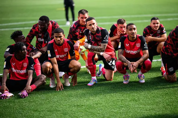 LEVERKUSEN, GERMANY - 11 Mayıs 2025: Jeremie Frimpong, Edmond Tapsoba, Victor Boniface, Amine Adli, Aleix Garcia, Arthur, Robert Andrich - Bundesliga maçı Bayer 04 Leverkusen, Bayena 'da Borussia Dortmund' a karşı.