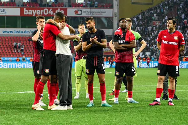 LEVERKUSEN, GERMANY - 21 Mayıs 2023: Karim Bellarabi, Jonathan Tah - Bayer 04 Leverkusen-Borussia Moenchengladbach maçı Bayena 'da.
