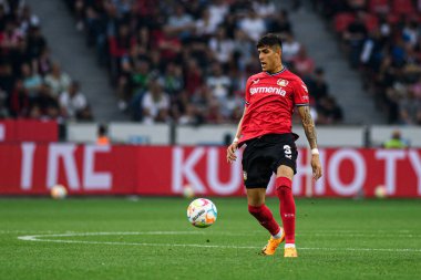 LEVERKUSEN, GERMANY - 21 Mayıs 2023: Piero Hincapie - Bayer 04 Leverkusen Borussia Moenchengladbach 'a karşı.