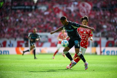 MAINZ, GERMANY - 17 Mayıs 2025: Arthur, Jae-sung Lee - Bundesliga maçı 1.FSV Mainz 05 - Bayer 04 Leverkusen maçı Mewa Arena 'da.