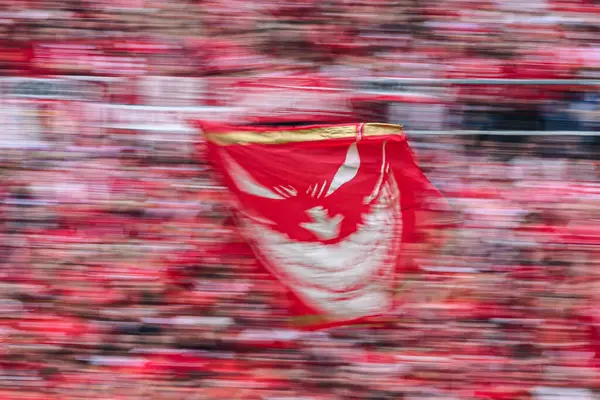 MAINZ, GERMANY - 17 Mayıs 2025: Jocker kırmızı bayrağı - Bundesliga maçı 1.FSV Mainz 05 - Bayer 04 Leverkusen maçı Mewa Arena 'da.