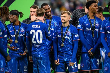 WROCLAW, POLAND - 28 Mayıs 2025 UEFA Avrupa Konferans Ligi Real Betis Chelsea FC 'ye karşı Wroclaw Stadyumu' nda oynanan final maçı.