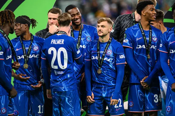 WROCLAW, POLAND - 28 Mayıs 2025 UEFA Avrupa Konferans Ligi Real Betis Chelsea FC 'ye karşı Wroclaw Stadyumu' nda oynanan final maçı.