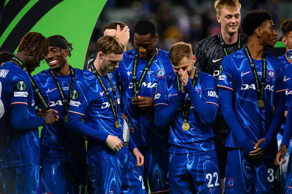 WROCLAW, POLAND - 28 Mayıs 2025: Madalya töreni - Wroclaw Stadyumu 'nda UEFA Avrupa Konferans Ligi Real Betis Chelsea FC' ye karşı.