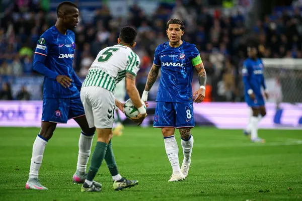 WROCLAW, POLAND - 28 Mayıs 2025: Enzo Fernandez - Wroclaw Stadyumu 'nda UEFA Avrupa Konferans Ligi Real Betis Chelsea FC' ye karşı.