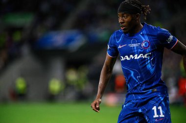 WROCLAW, POLAND - 28 Mayıs 2025: Noni Madueke - UEFA Avrupa Konferans Ligi Real Betis Chelsea FC 'ye karşı Wroclaw Stadyumu' nda oynanan final maçı.