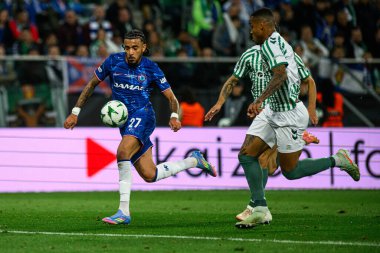 WROCLAW, POLAND - 28 Mayıs 2025: Malo Gusto - UEFA Avrupa Konferans Ligi Real Betis Chelsea FC 'ye karşı Wroclaw Stadyumu' nda oynanan final maçı.