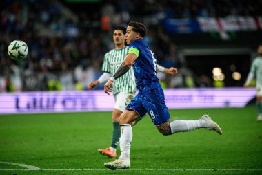WROCLAW, POLAND - 28 Mayıs 2025: Enzo Fernandez - Wroclaw Stadyumu 'nda UEFA Avrupa Konferans Ligi Real Betis Chelsea FC' ye karşı.