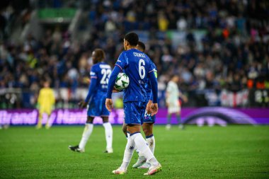 WROCLAW, POLAND - 28 Mayıs 2025: Levi Colwill - UEFA Avrupa Konferans Ligi Real Betis Chelsea FC 'ye karşı Wroclaw Stadyumu' nda final maçı.