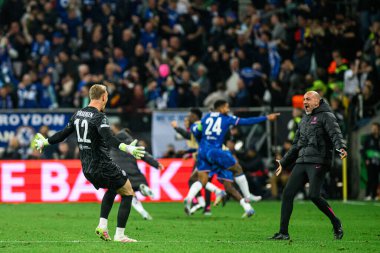 WROCLAW, POLAND - 28 Mayıs 2025: Filip Jorgensen, Michele De Bernardin - UEFA Avrupa Konferans Ligi Real Betis Chelsea FC 'ye karşı Wroclaw Stadyumu' nda final maçı.
