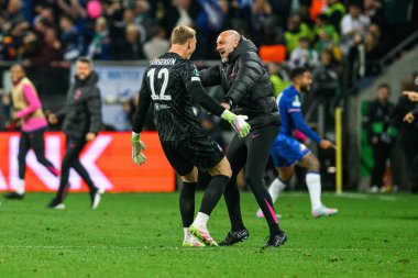 WROCLAW, POLAND - 28 Mayıs 2025: Filip Jorgensen, Michele De Bernardin - UEFA Avrupa Konferans Ligi Real Betis Chelsea FC 'ye karşı Wroclaw Stadyumu' nda final maçı.