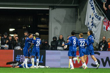 WROCLAW, POLAND - 28 Mayıs 2025: Jadon Sancho, Moises Caicedo - UEFA Avrupa Konferans Ligi Real Betis Chelsea FC 'ye karşı Wroclaw Stadyumu' nda final maçı.