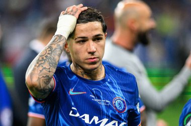 WROCLAW, POLAND - 28 Mayıs 2025: Enzo Fernandez - Wroclaw Stadyumu 'nda UEFA Avrupa Konferans Ligi Real Betis Chelsea FC' ye karşı.