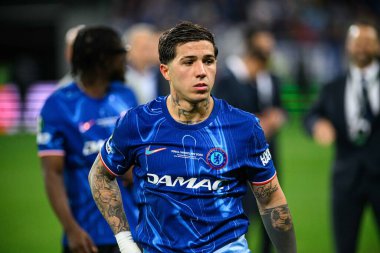 WROCLAW, POLAND - 28 Mayıs 2025: Enzo Fernandez - Wroclaw Stadyumu 'nda UEFA Avrupa Konferans Ligi Real Betis Chelsea FC' ye karşı.