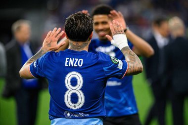 WROCLAW, POLAND - 28 Mayıs 2025: Enzo Fernandez - Wroclaw Stadyumu 'nda UEFA Avrupa Konferans Ligi Real Betis Chelsea FC' ye karşı.