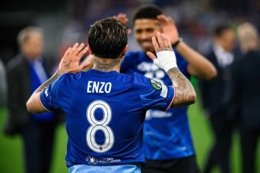 WROCLAW, POLAND - 28 Mayıs 2025: Enzo Fernandez - Wroclaw Stadyumu 'nda UEFA Avrupa Konferans Ligi Real Betis Chelsea FC' ye karşı.