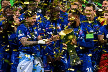 WROCLAW, POLAND - 28 Mayıs 2025: Enzo Fernandez, Reece James - Wroclaw Stadyumu 'nda UEFA Avrupa Konferans Ligi Real Betis-Chelsea FC maçı.