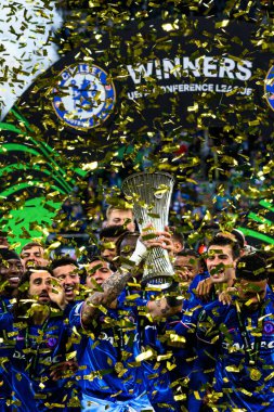 WROCLAW, POLAND - 28 Mayıs 2025: Enzo Fernandez - Wroclaw Stadyumu 'nda UEFA Avrupa Konferans Ligi Real Betis Chelsea FC' ye karşı.