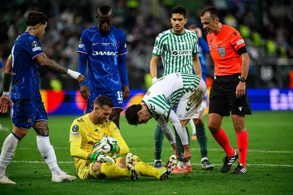 WROCLAW, POLAND - 28 Mayıs 2025: Adrian - UEFA Avrupa Konferans Ligi Real Betis Chelsea FC 'ye karşı Wroclaw Stadyumu' nda final maçı.