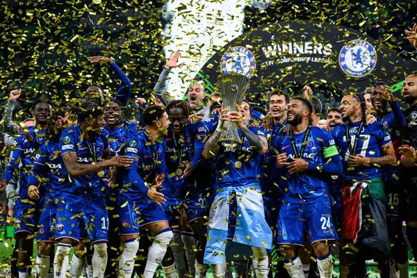 WROCLAW, POLAND - 28 Mayıs 2025: Enzo Fernandez - Wroclaw Stadyumu 'nda UEFA Avrupa Konferans Ligi Real Betis Chelsea FC' ye karşı.