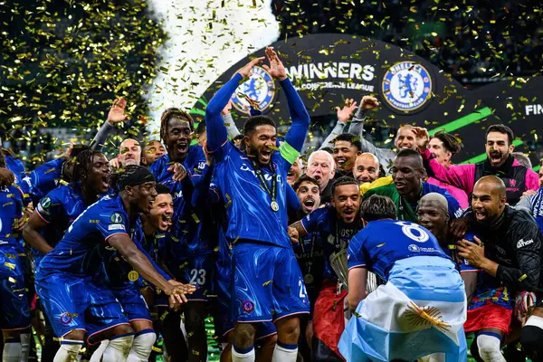 WROCLAW, POLAND - 28 Mayıs 2025: Enzo Fernandez - Wroclaw Stadyumu 'nda UEFA Avrupa Konferans Ligi Real Betis Chelsea FC' ye karşı.