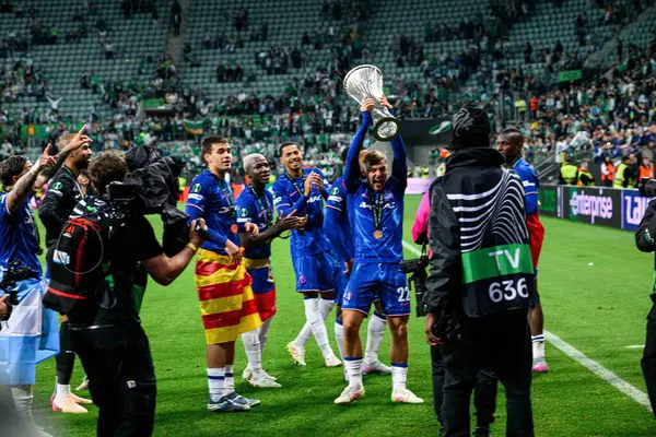 WROCLAW, POLAND - 28 Mayıs 2025 UEFA Avrupa Konferans Ligi Real Betis Chelsea FC 'ye karşı Wroclaw Stadyumu' nda oynanan final maçı.