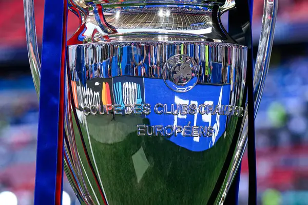 DUESSELDORF, GERMANY - 31 Mayıs 2025: UEFA Şampiyonlar Ligi kupası, Paris Saint-Germain FC ile Inter Milan arasında Allianz Arena 'da oynanan final maçı öncesinde sahada sergilendi.