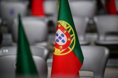 MUNİH, GERMANY - 1 HAZİRAN 2021: Portekiz bayrağı - UEFA Uluslar Ligi 2025 Almanya - Allianz Arena 'da Portekiz' e karşı. 