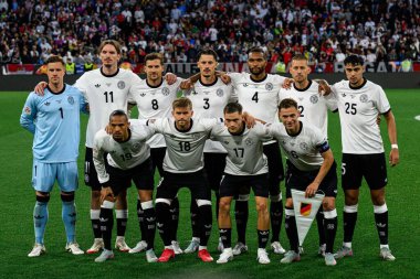 MUNİH, GERMANY - 4 Haziran 2025: Milli takım Almanya - UEFA Milletler Ligi 2025 Almanya - Allianz Arena 'da Portekiz' e karşı. 