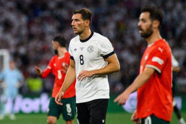 MUNİH, GERMANY - 4 Haziran 2025: Leon Goretzka - UEFA Uluslar Ligi 2025 Almanya - Allianz Arena 'da Portekiz' e karşı. 