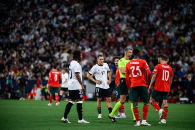 MUNİH, GERMANY - 4 Haziran 2025: Florian Wirtz, Slavko Vinciç - UEFA Milletler Ligi 2025 Almanya - Allianz Arena 'da Portekiz. 
