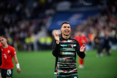 MUNİH, GERMANY - 4 Haziran 2025: Cristiano Ronaldo - UEFA Uluslar Ligi 2025 Almanya - Allianz Arena 'da Portekiz' e karşı. 
