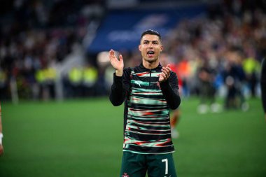 MUNİH, GERMANY - 4 Haziran 2025: Cristiano Ronaldo - UEFA Uluslar Ligi 2025 Almanya - Allianz Arena 'da Portekiz' e karşı. 