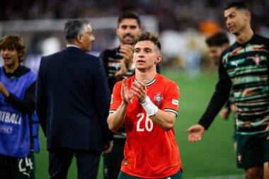 MUNICH, GERMANY - 4 Haziran 2025: Francisco Conceicao - UEFA Uluslar Ligi 2025 Almanya - Allianz Arena 'da Portekiz' e karşı. 